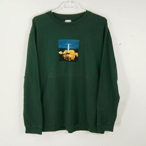 Powers Supply Alien UFO Spaceship Green Graphic Long Sleeve Top